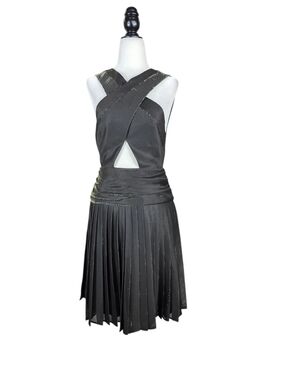 Dina JSR net textured Crisscross Pleated Midi Dress Rare silk lining